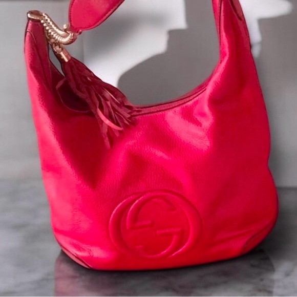 Authentic Gucci Patent Pink Fuchsia Soho Fringe Tassel Chain Tote Bag GORGEOUS! - Picture 8 of 16